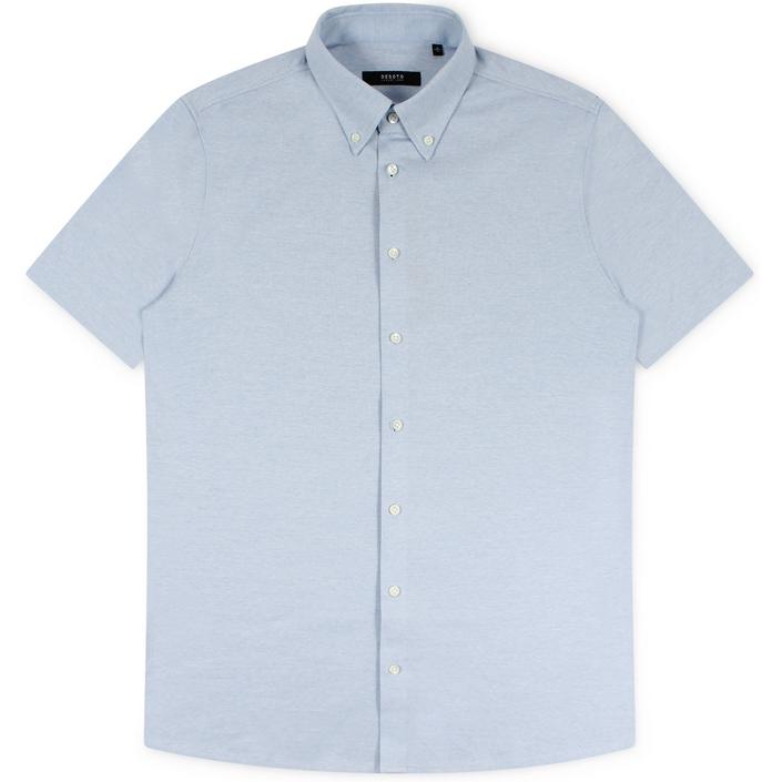 desoto luxury overhemd shirt jersey stretch shortsleeve short sleeve korte mouw button down, lichtblauw licht light blue blauw