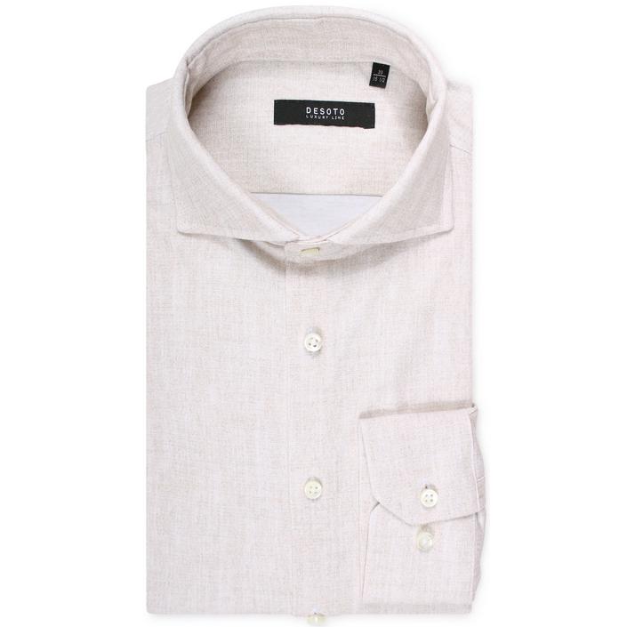 desoto luxury overhemd shirt jersey shirt stretch gemeleerd melange, beige ecru sand off white 1