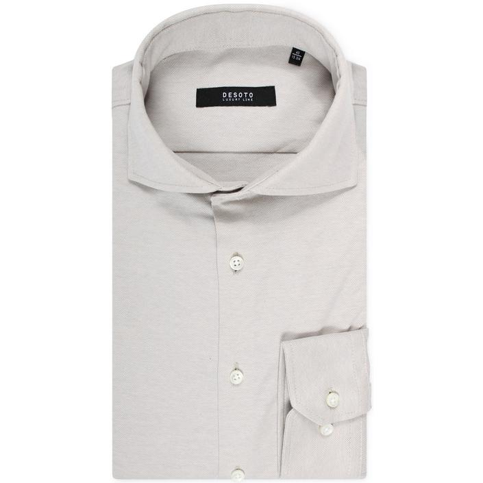desoto luxury overhemd shirt jersey shirt stretch pique, beige sand ecru kaki lichtbruin licht light brown 1