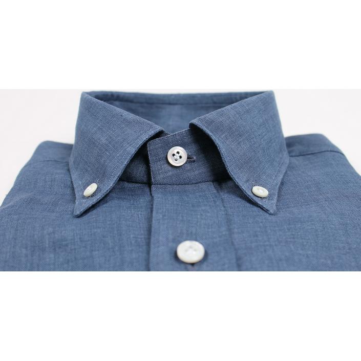 luigi borrelli shirt casual linnen lino overhemd button down zomer summer, donkerblauw donker dark denim blue blauw