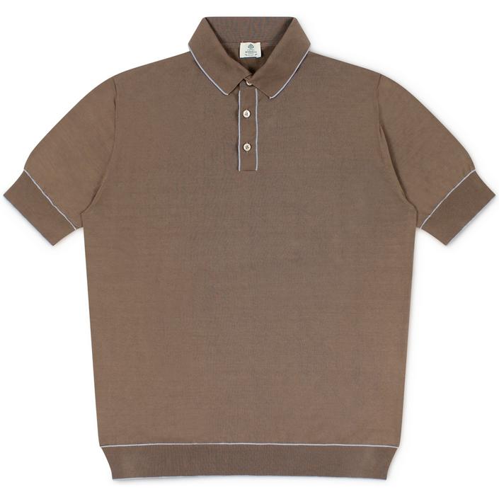 luigi borrelli polo poloshirt shirt shortsleeve short sleeve korte mouw prima cotton katoen, brown bruin 1