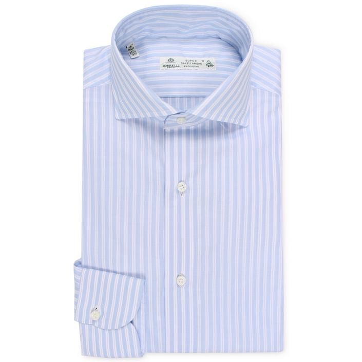 luigi borrelli shirt dress overhemd hemd stripe streep gestreept, blue blauw wit white bianco lichtblauw licht light