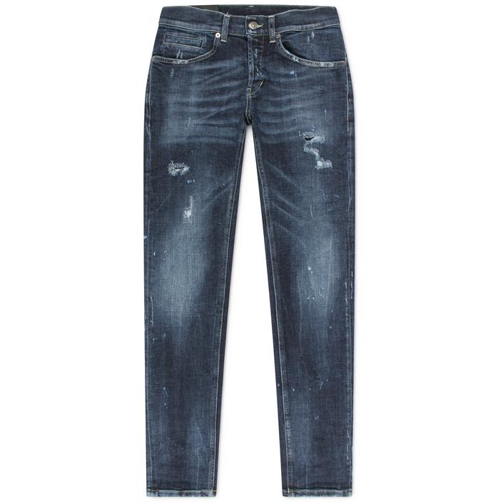 dondup jeans broek spijkerbroek denim stretch george destroyed bleached slijtage, donker dark jeansblauw