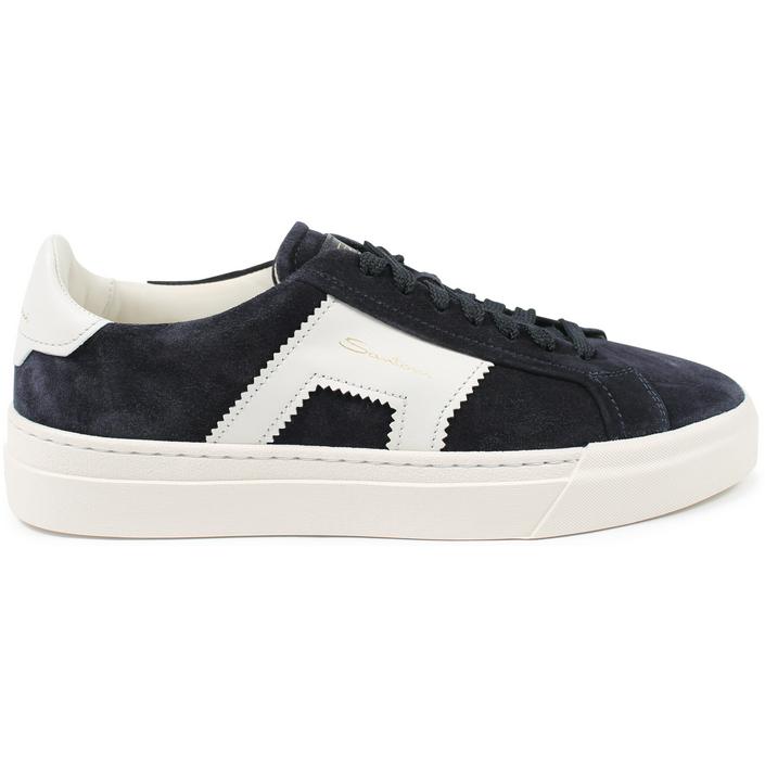 santoni sneaker sneakers dbs double buckle schoen schoenen velour velours, donkerblauw donker dark navy blue white wit 1