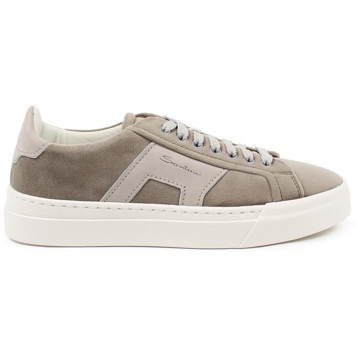 santoni sneaker sneakers dbs double buckle schoen schoenen velour velours, beige sand taupe licht light bruin brown