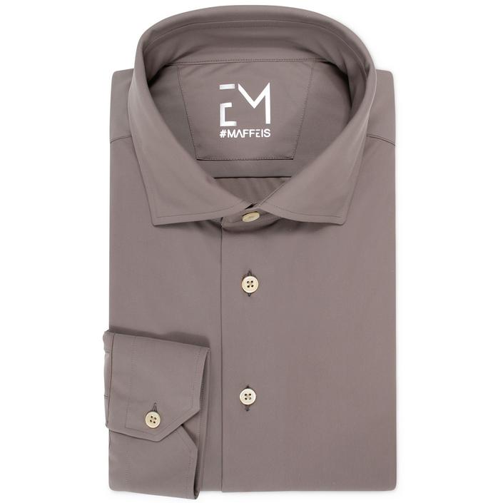 emanuele maffeis shirt dress casual overhemd 4way stretch hemd, bruin brown 1
