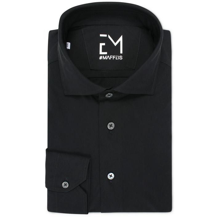 emanuele maffeis shirt dress casual overhemd 4way stretch hemd, zwart black dark donker nero 1