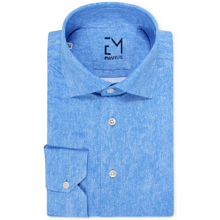 emanuele maffeis shirt dress casual overhemd 4way stretch hemd print printed, blauw blue kobalt cobalt