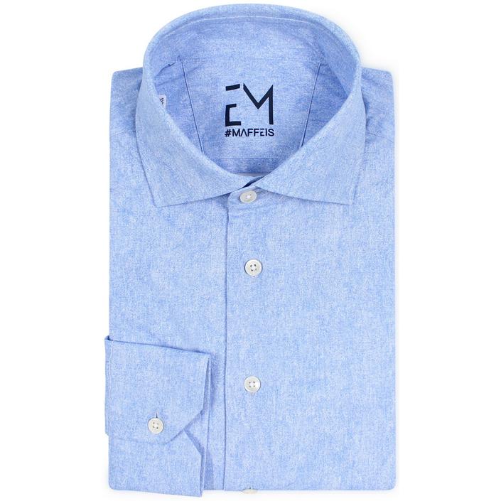 emanuele maffeis shirt dress casual overhemd 4way stretch hemd print printed, blauw blue lichtblauw licht light baby