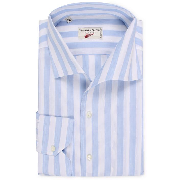emanuele maffeis shirt kraag schiller onepiece one piece casual overhemd print printed stripe streep, blauw blue wit white bianco