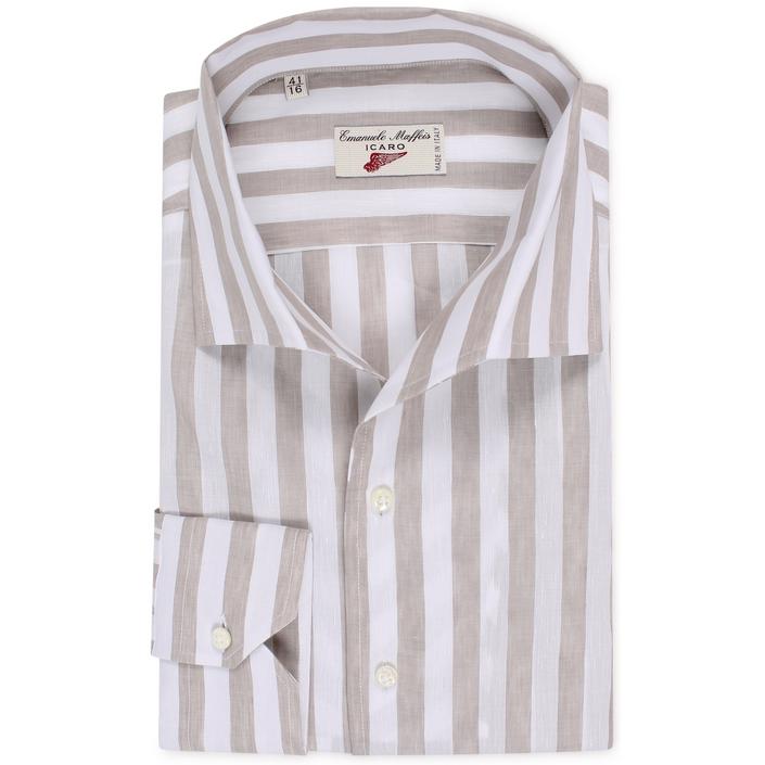 emanuele maffeis shirt kraag schiller onepiece one piece casual overhemd print printed stripe streep, brown bruin blue wit white bianco
