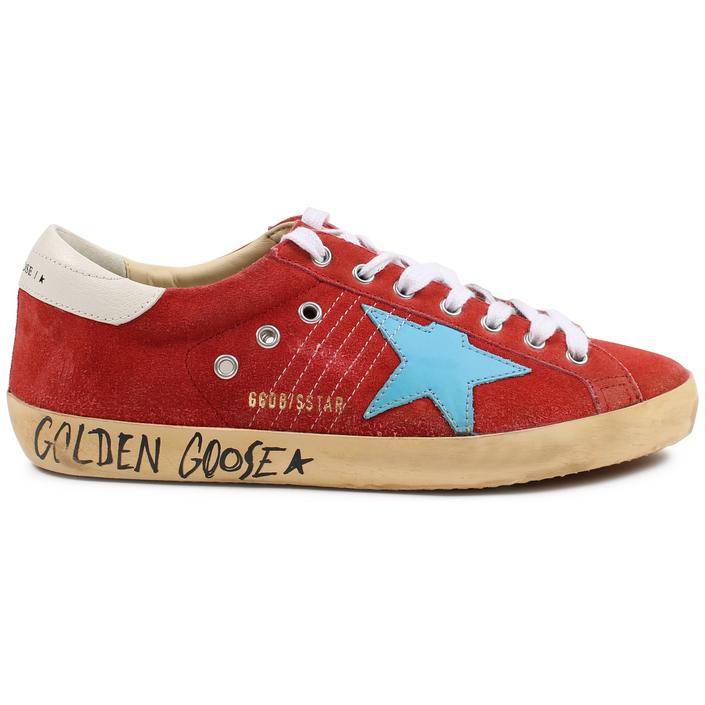 golden goose super star superstar schoen sneaker sneakers veterschoen suede, red rood blauw blue