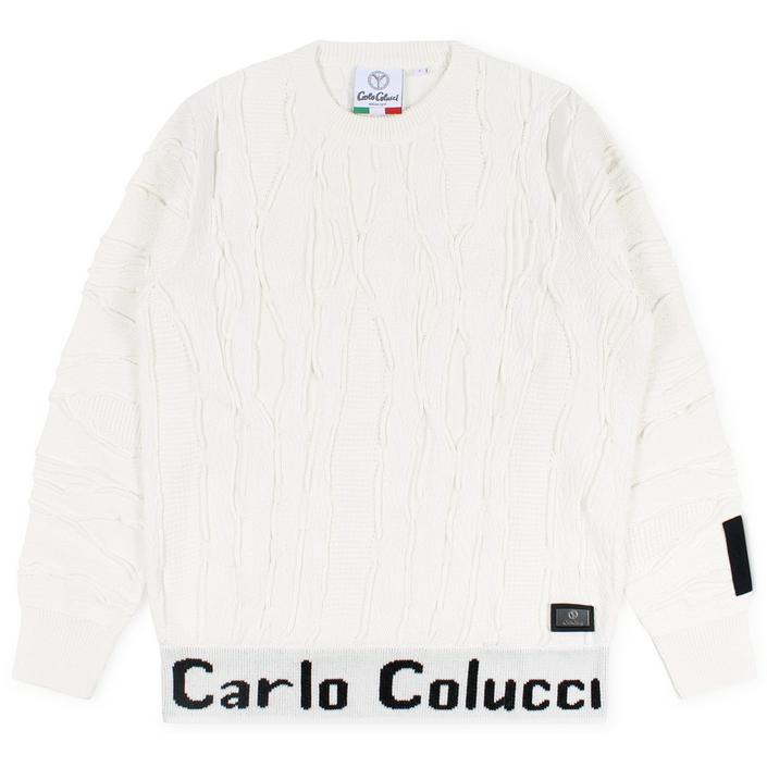 carlo colucci knitwear knitted knit gebreid crewneck crew neck ronde hals letters, wit white light licht bianco