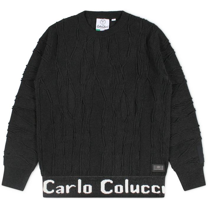 carlo colucci knitwear knitted knit gebreid crewneck crew neck ronde hals letters, zwart black dark donker nero 1