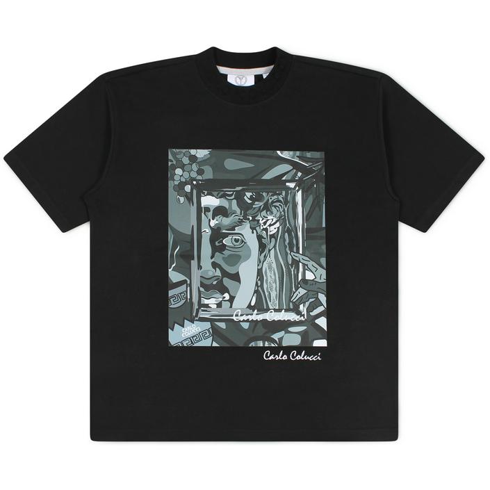 carlo colucci oversized tee teeshirt shirt tshirt shortsleeve short sleeve korte mouw print graphic, zwart black dark donker nero 1