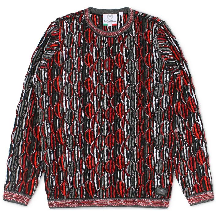 carlo colucci trui knitwear knitted gebreid ronde hals crewneck crew neck, rood red zwart black grijs grey