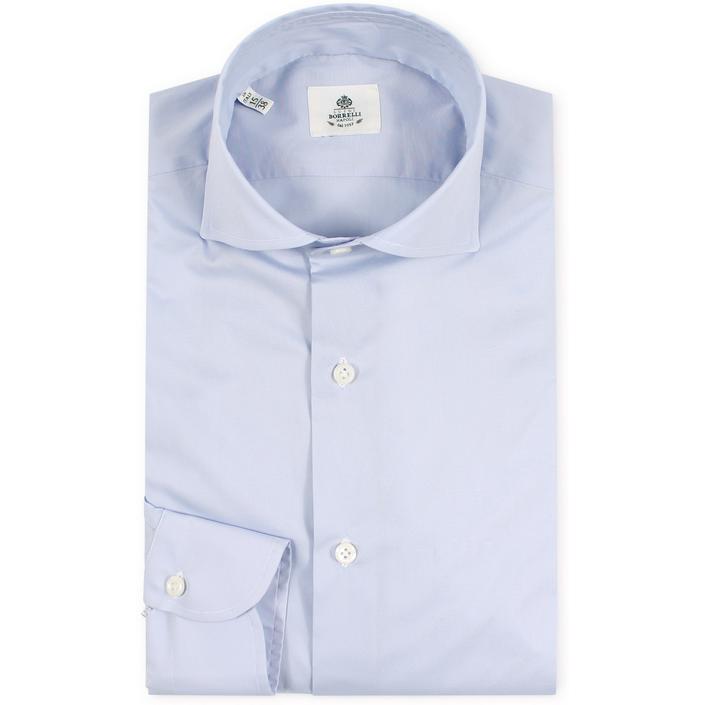 luigi borrelli shirt overhemd popeline widespread wide spread, lichtblauw licht light blue