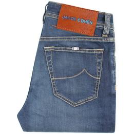 jacob cohen jeans spijkerbroek broek denim bard slim slimfit, washed gewassen middenblauw blauw blue cognac oranje orange 1
