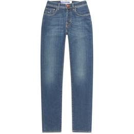 jacob cohen jeans spijkerbroek broek denim bard slim slimfit, washed gewassen middenblauw blauw blue cognac oranje orange